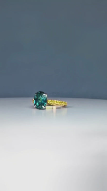 Tourmaline and yellow diamonds Ring